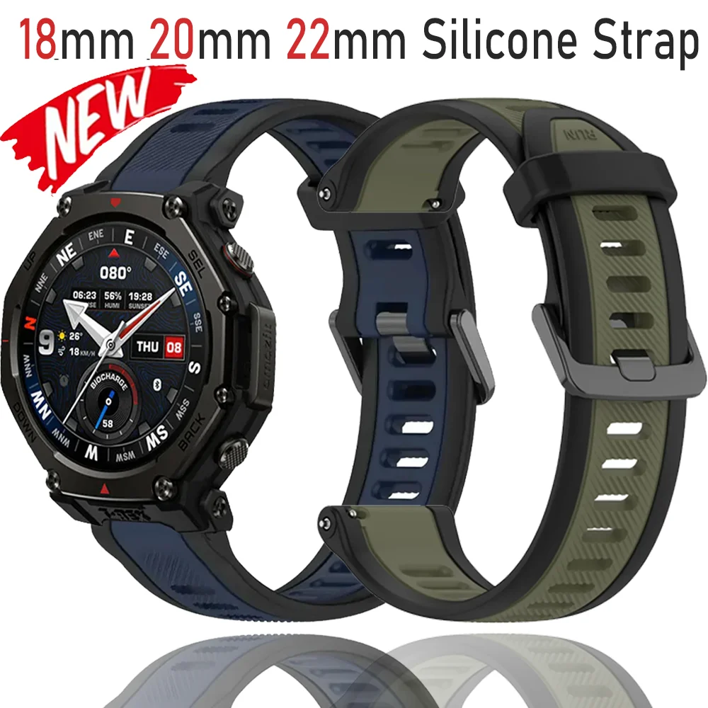Фото Силиконовый ремешок 18/20/22 мм для Amazfit T-Rex3 Pro 48/44 мм, спортивный водонепроницаемый браслет для Amazfit Helio/Balance 2-1, сменный ремешок №1