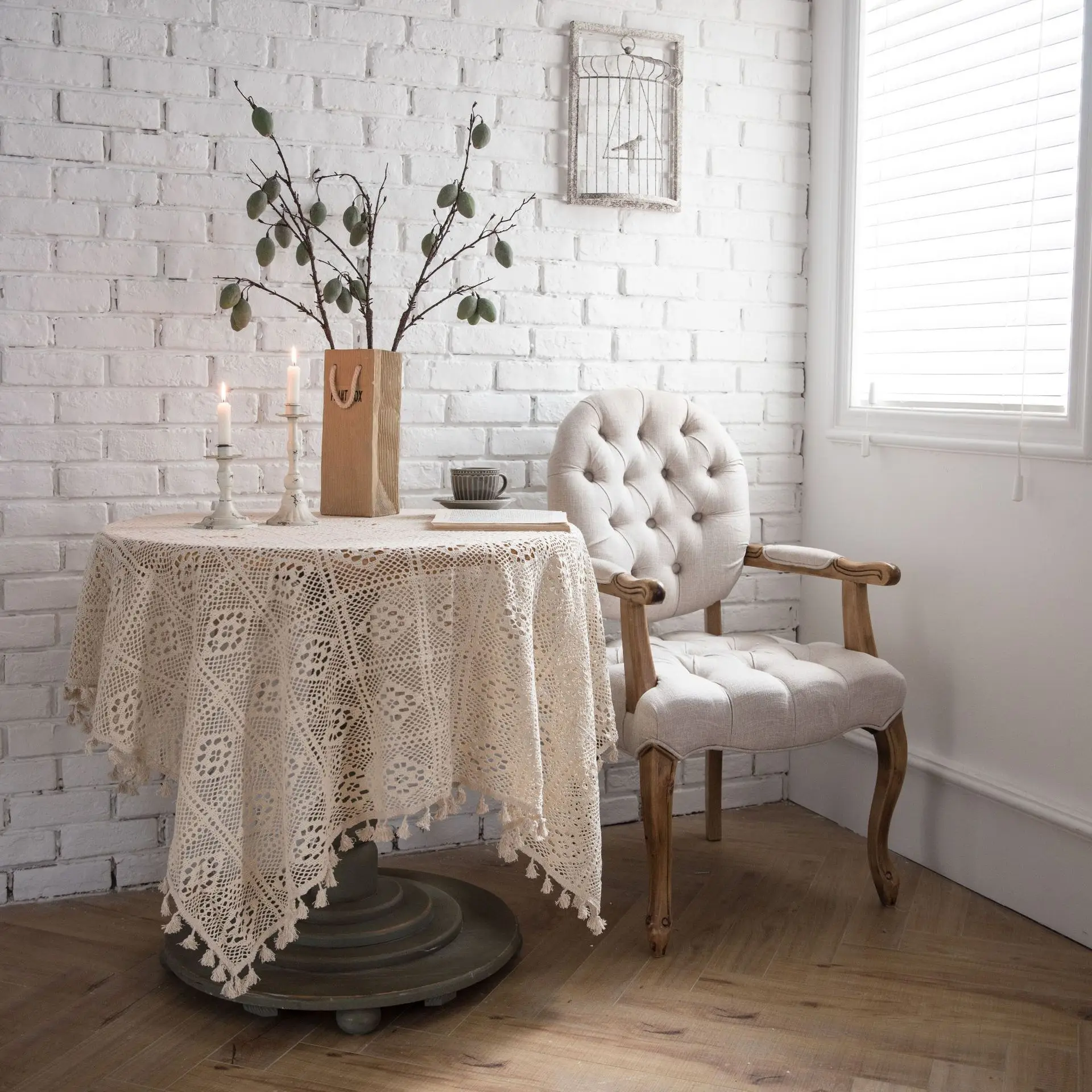 

Nordic Lace Round Tablecloth for Table Crocheted Cotton Bistro Table Cloth Dining Table Cover Wedding Rectangular Tablecloths