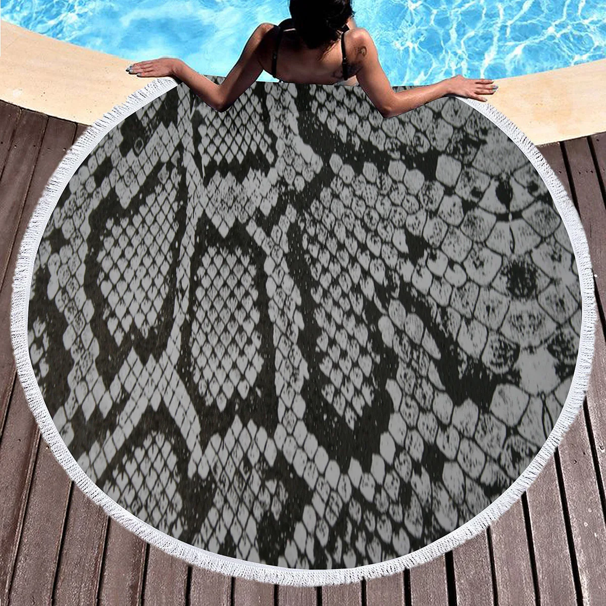 

Round Beach Towel,Snakeskin Pattern Polyester Sand Resistant Beach Blanket,Comfortable Absorbent Quick Dry Pool Towel Picnic Mat