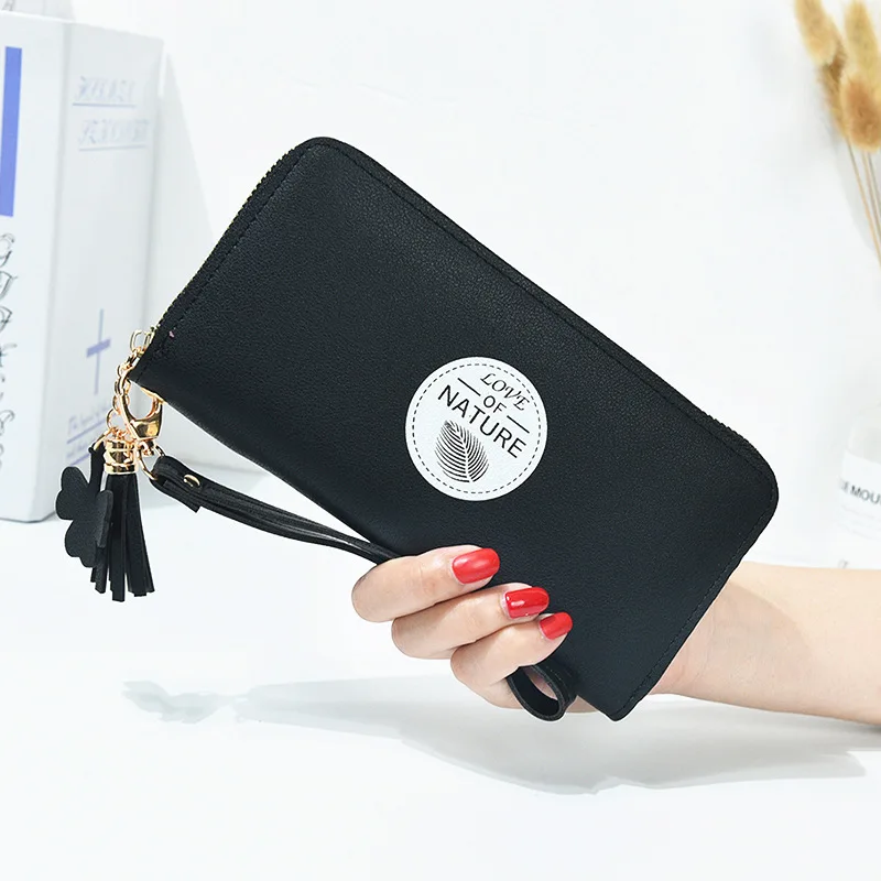 

Luxury Fashion Wallets For Women 2022 Cartoon Print Long Wallet Pu Solid Color Zipper Clutch Bag Lady Convenient Coin Purse