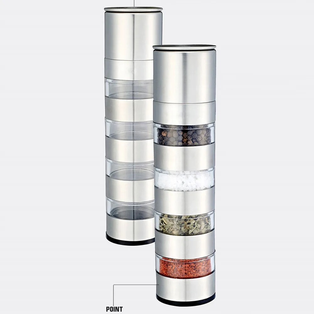 

Durable New Practical Quality Cookout Seasoning Bottle Set Home Hotel Pepper Grinder Stainless Steel Tool 4 Layer