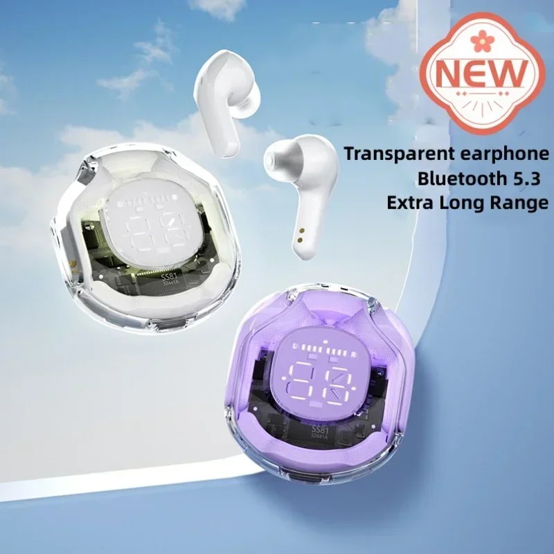 Фото T8 TWS Беспроводная Bluetooth-гарнитура Прозрачные наушники ENC Светодиодный цифровой дисплей Стереозвук Наушники для занятий спортом №1