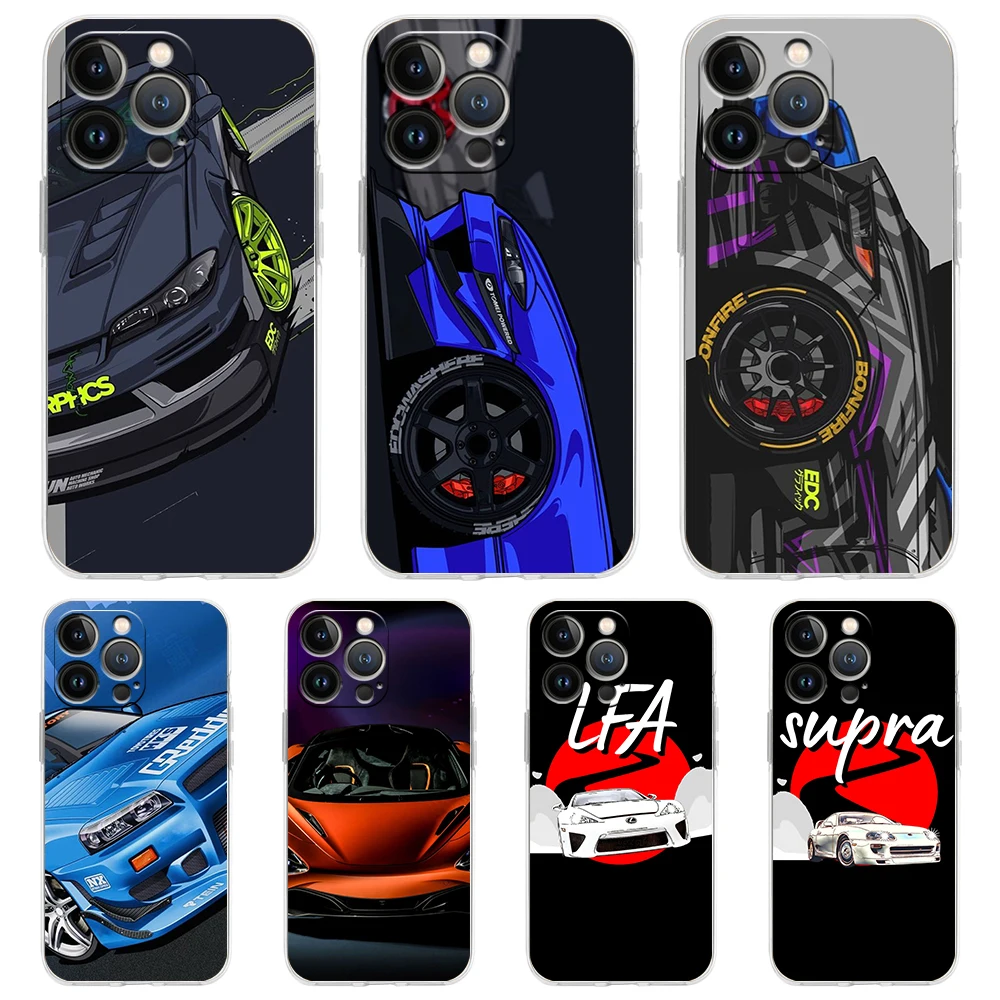 JDM Дрифт Токийский спортивный автомобиль Прозрачный чехол для телефона iPhone 16 15 14