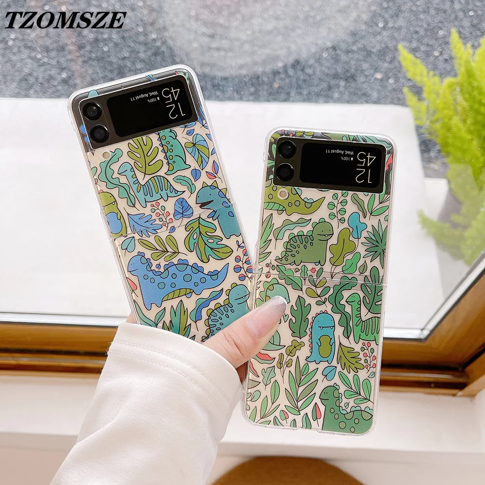 

Z Flip3 Coque Cute Animal Pattern Transparent Phone Cases for Samsung Galaxy Z Flip 3 5G Shockproof Protect Slim Fit Back Cover