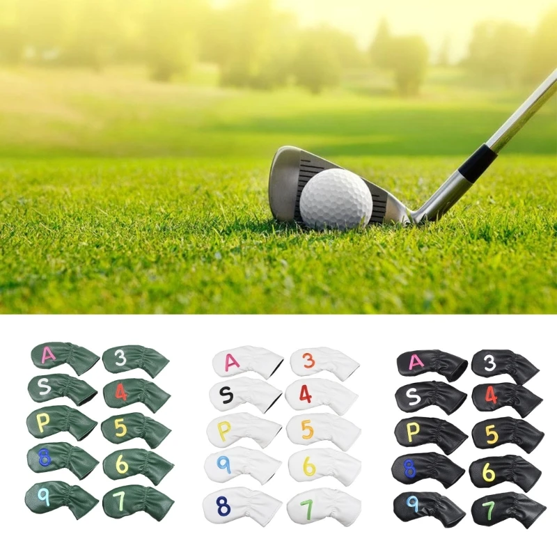 

10Pcs PU Leathers Golf Iron Headcover Thick Synthetic Watertight Golf Iron Head Cover Golf Club Headcover Fit Most Brand 24BD