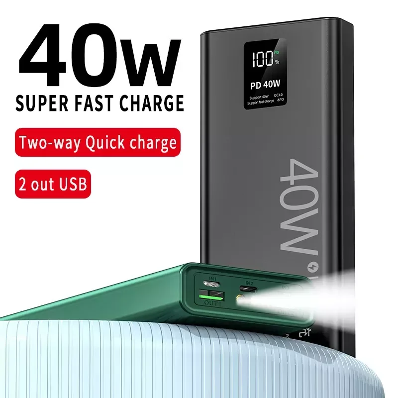 

40w Super Fast Portable Bank 20000mAh External Battery Charger PowerBank with Flashlight Digital Display