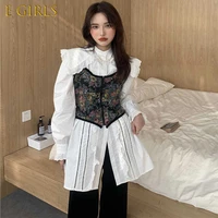 e girls sets women shirts and camis printing lace design vintage chic folds petal sleeve spring fall daily turn down girls