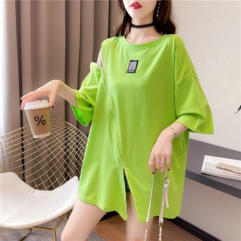 Женская футболка с коротким рукавом однотонный топ средней и длинной длины