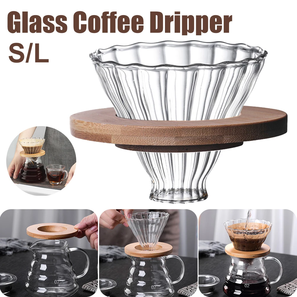 

Coffee Dripper Immersion Glass Funnel Pour Over Coffee Maker with Wooden Base Slow Brewing Accessories Filter Paper Not Included