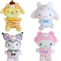 sanrioed my melody plush doll pendant bow tie tiger kawaii anime cartoon figure cinnamorol kuromi model cute ornament toy