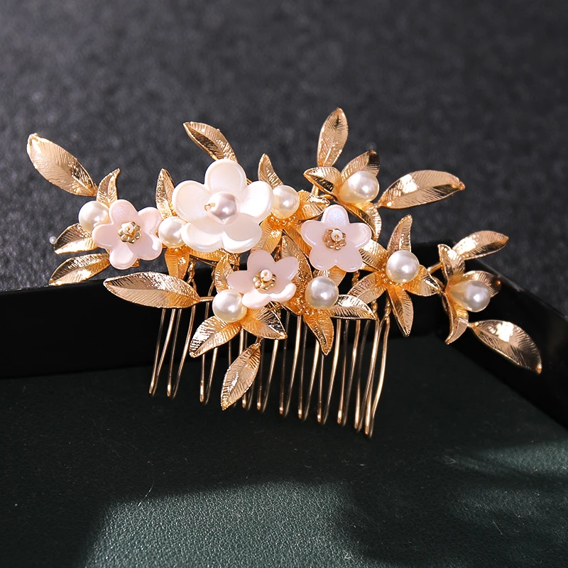 

Pearl Flower Leaf Hair Comb Hair Accessories Bride Headpiece Pearl Rhinestone Wedding Hair Comb Party Women Bridal Hair Jewelry