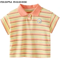 colorful childhood summer clothes boys girls baby polo collar striped short sleeved t shirt soft childrens top 3xtx204