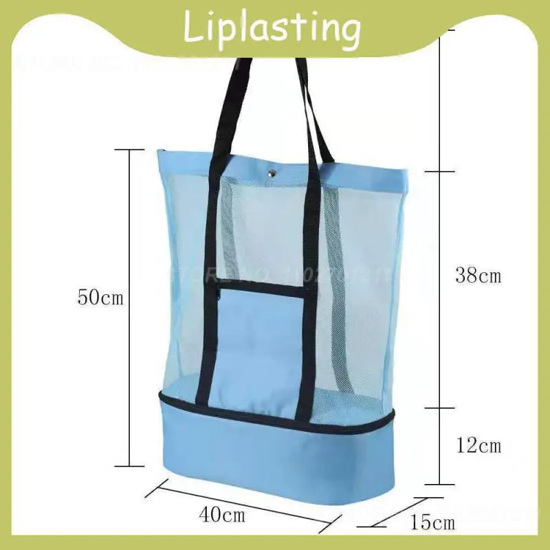 

Portable Mesh Beach Tote Bag With Cooler Dry And Wet Separation Storage Compartment Insulated Outdoor Beach Travel Shoulder Bag