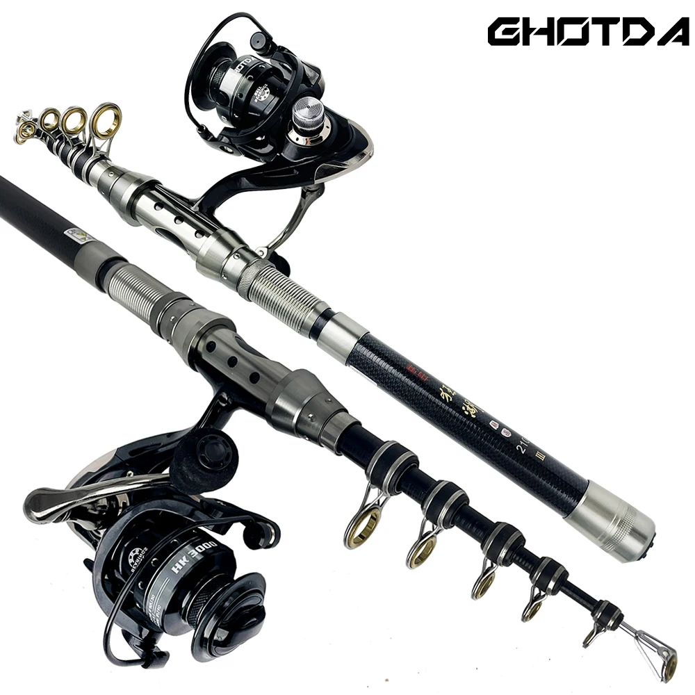 

ROD+REEL FISHING Telescopic Sea Fishing Rods Spinning Ultralight Portable Travel Reels Seat Pole 1.5M-2.4M Trout Fishing Kit