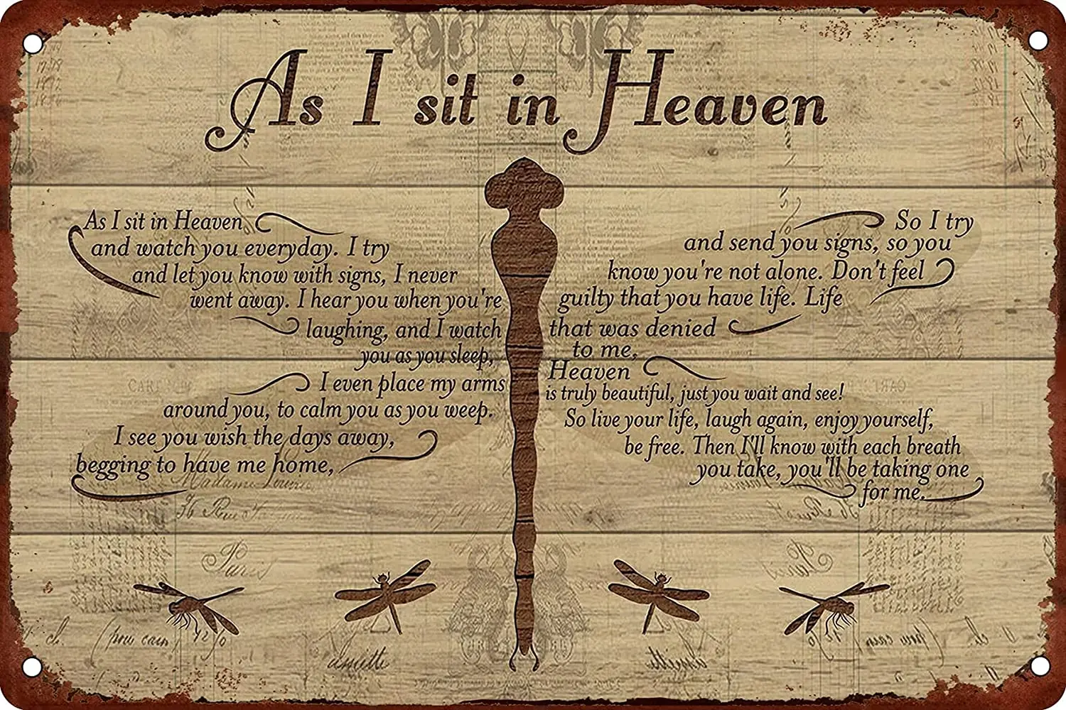

As I Sit In Heaven Dragonfly Funny Tin Signs Metal Decor Home Bar Club People Cave Vintage Iron Painting Plate 8x12 Inch