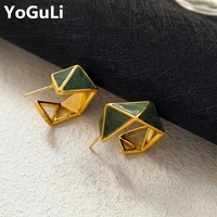 s925 needle trendy jewelry geometric earrings popular design green enamel drop earrings for women party gifts