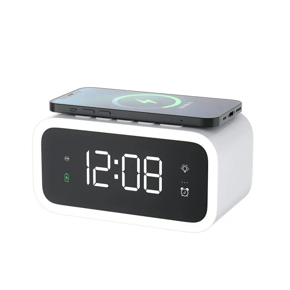 

Electronic Digital Alarm Clock Wireless / USB Charging Port 3 Alarm Clock with LED Display Dimmable Night Light LED Table Clock
