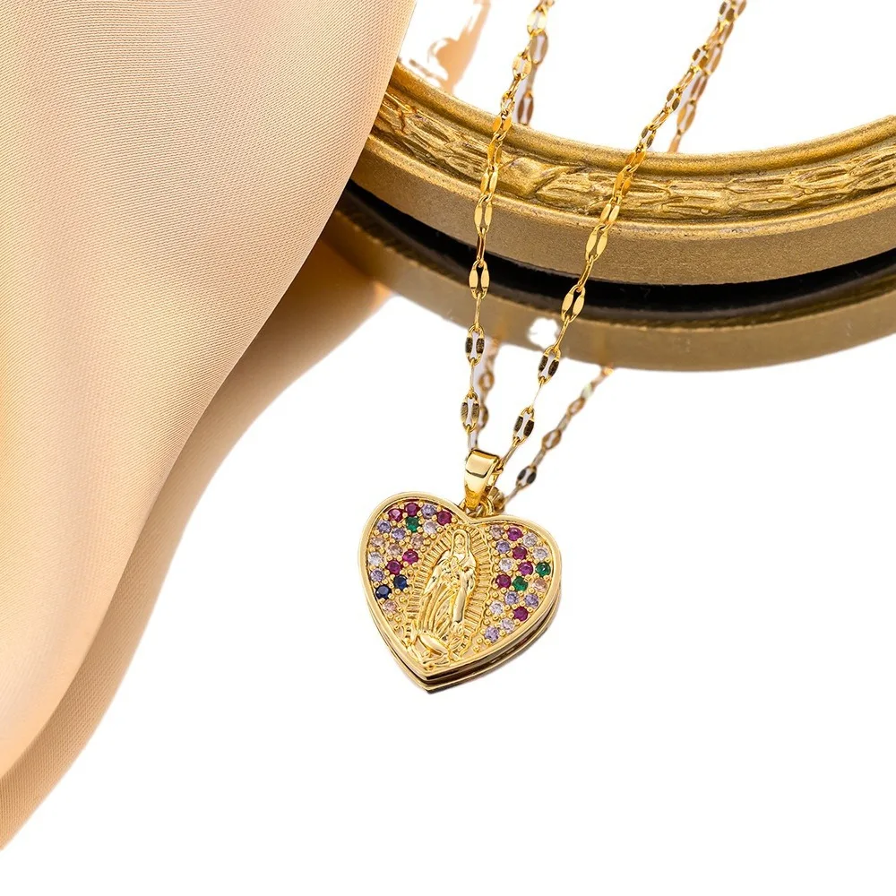 1 шт. винтажное ожерелье с сердцем Девы Марии золотого цвета кулон