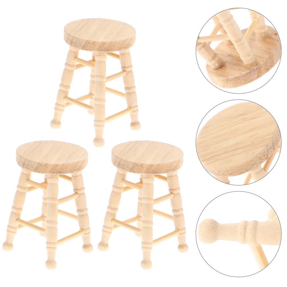 

3 Pcs Log Round Stool House Mini Model Miniature Furniture Pot Wooden Decor