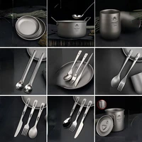 outdoor titanium alloy tableware combination set pure titanium knife fork spoon chopsticks plate pot picnic tableware cookcare