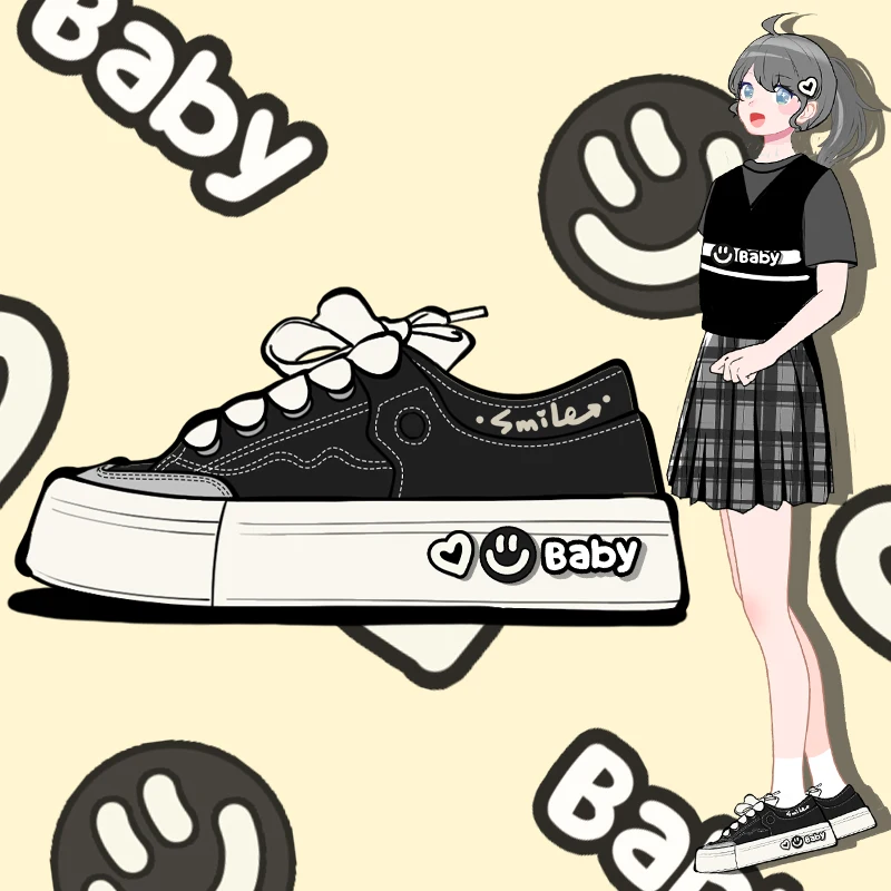

Amy and Michael 2023 Autumn Original Design Black Sneakers Cute Girls Students Chunky Casual Canvas Shoes Woman Vulcanize Shoes