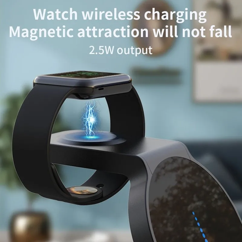 6IN1 Alarm Clock Wireless Charger Stand For Airpods Pro Apple Watch 15W Fast Charging Station For Iphone XR XS 11 12 13 Pro Max
