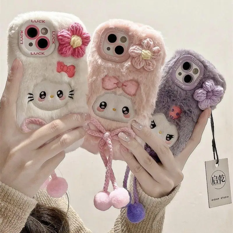 

Kawaii Sanrio Hello Kitty Phone Case My Melody Kuromi Cartoon Iphone 11 12 13 14 15 Plush Anime Phone Case Girls Birthday Gifts
