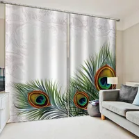 Fashion Peacock Feather Cyan Room Curtains Small Large Window Curtains Dark Living Room Outdoor Kitchen Bedroom Indoor Decor