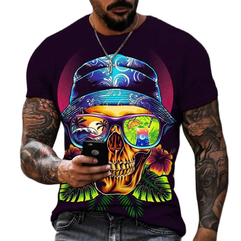 

New Men's T-Shirt Summer Short Sleeve Casual Sports Top Oversized T-Shirt O Neck 3D Printing Hip Hop Skull Clothing for Men