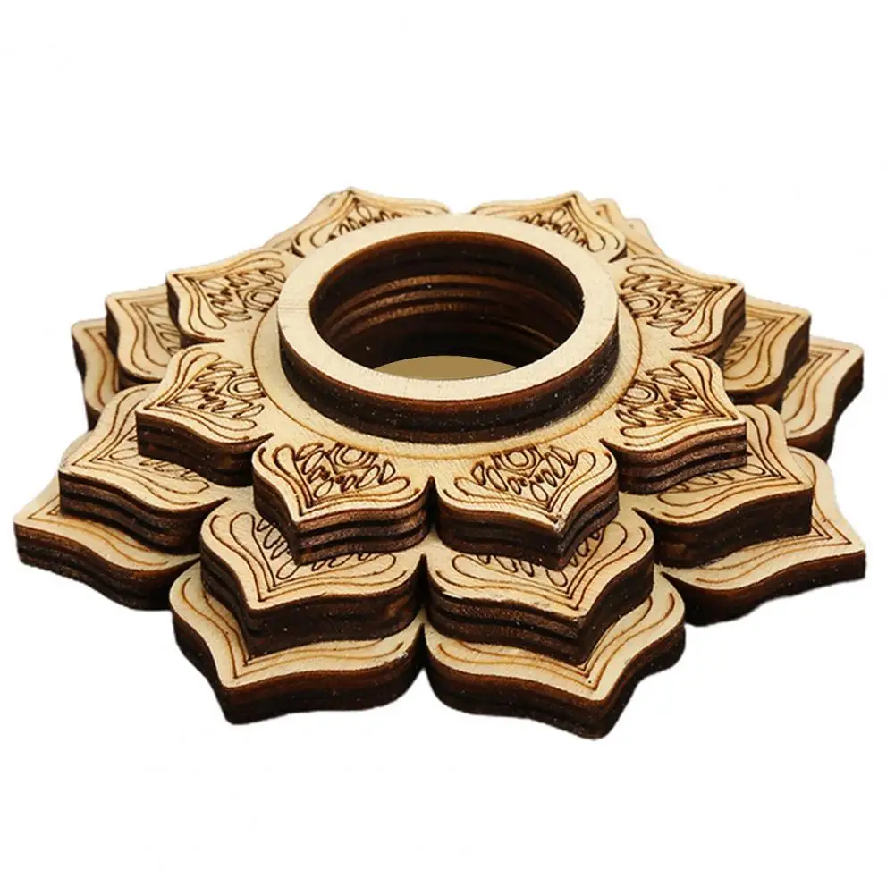 

Decorative Lotus Base Soothing Wood Clear Carved Lotus Shape Display Base for Desktop