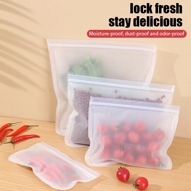 

Многоразовые пищевые пакеты, герметичные пакеты для хранения продуктов в холодильнике, на застежке-молнии, для фруктов, овощей, для кухни