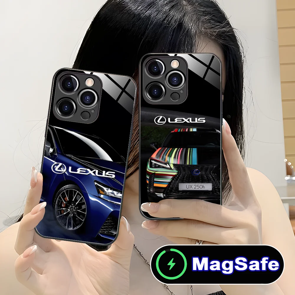 Фото Чехол для мобильного телефона L-Lexus-S для iPhone 16, 15, 14, 13, 12, 11 Pro Max Plus Mini MagSafe, беспроводная зарядка, стеклянные мобильные телефоны, смартфон №1