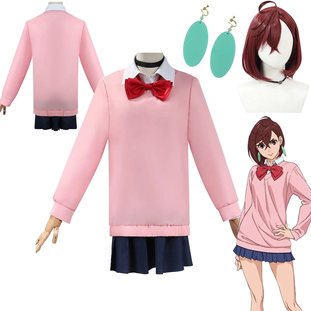 Momo Ayase Косплей Свитер Юбка Парик Серьги Аниме Dandadan Fantasia Костюм Маскировка Для