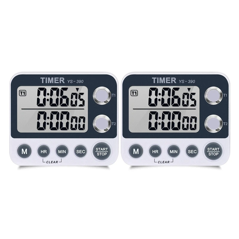 

2X Digital Kitchen Timer Magnetic Back,Cooking Timer,Large Display Loud Alarm Count-Up & Count Down