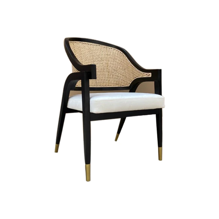 

2021 modern luxury dining room rattan wooden white dining chair