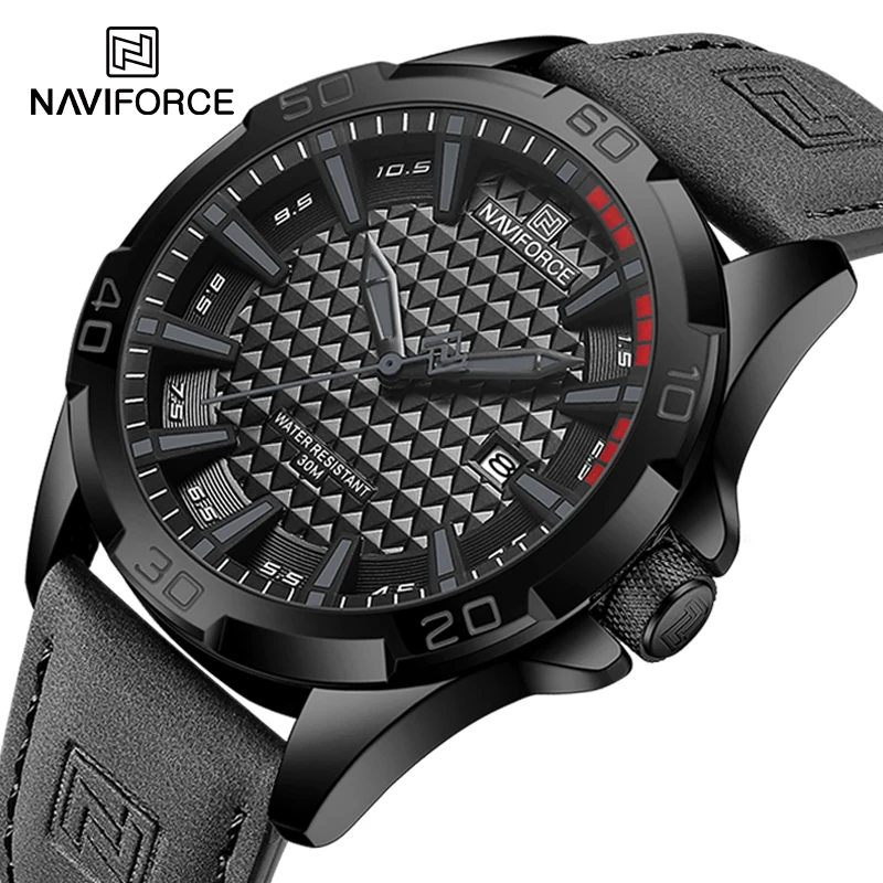 Часы наручные NAVIFORCE мужские водонепроницаемые, модные спортивные повседневные кварцевые с календарем и кожаным ремешком