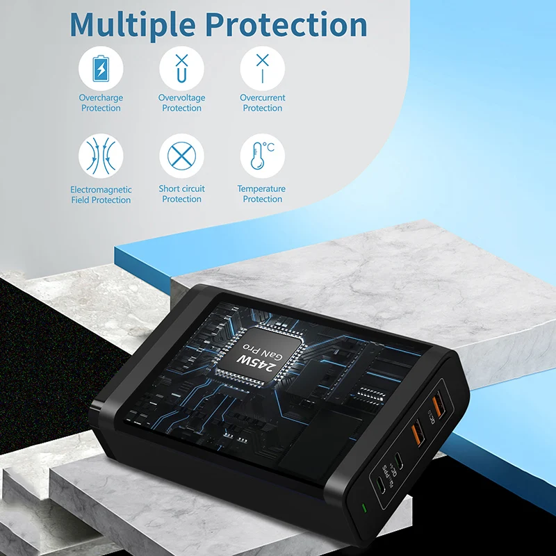 Tanie URVNS GaN 245W ładowania USB C ładowanie Station 4 Pulpit Portu Szybka ładowarka QC 4.0 3.0 Typu PD-C Zasilacz Dla IPhone 14 13 MacBook Pro