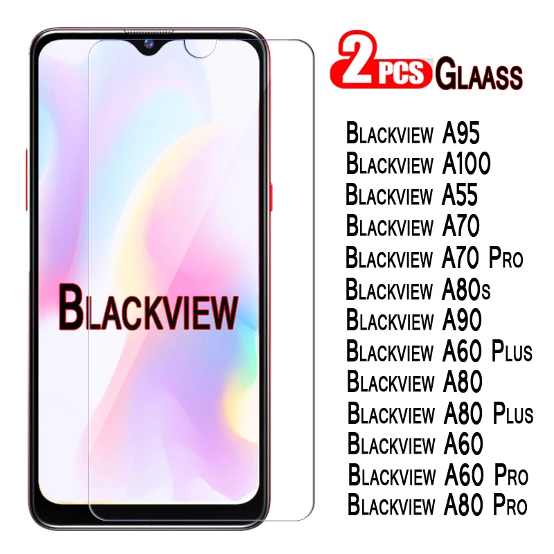 2-1Pcs Glass For Blackview A95 A55 A100 A80s A80 A70 A60 Pro Plus Cover Film For Blackview A 95 55 100 80 S 60 70 Screen Glass