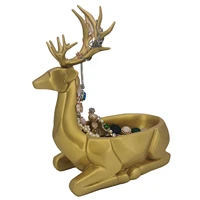 deer sculpture resin elk statue with storage basket modern deer reindeer statue ornaments for home desktop cabinet decoration
