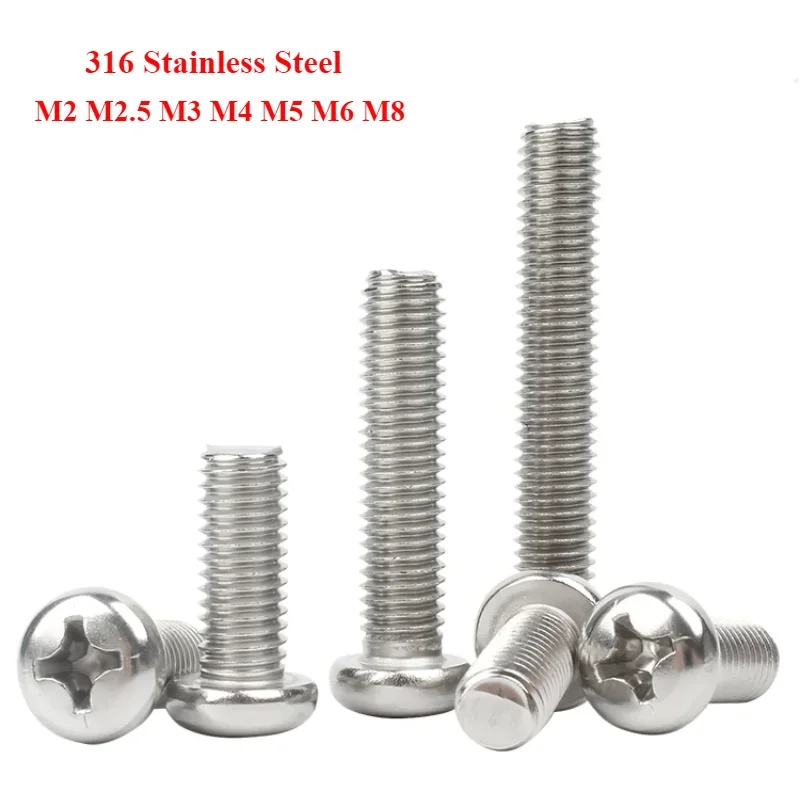 316 винты из нержавеющей стали с круглой головкой И Крестообразной M2 M2.5 M3 M4 M5 M6 M8
