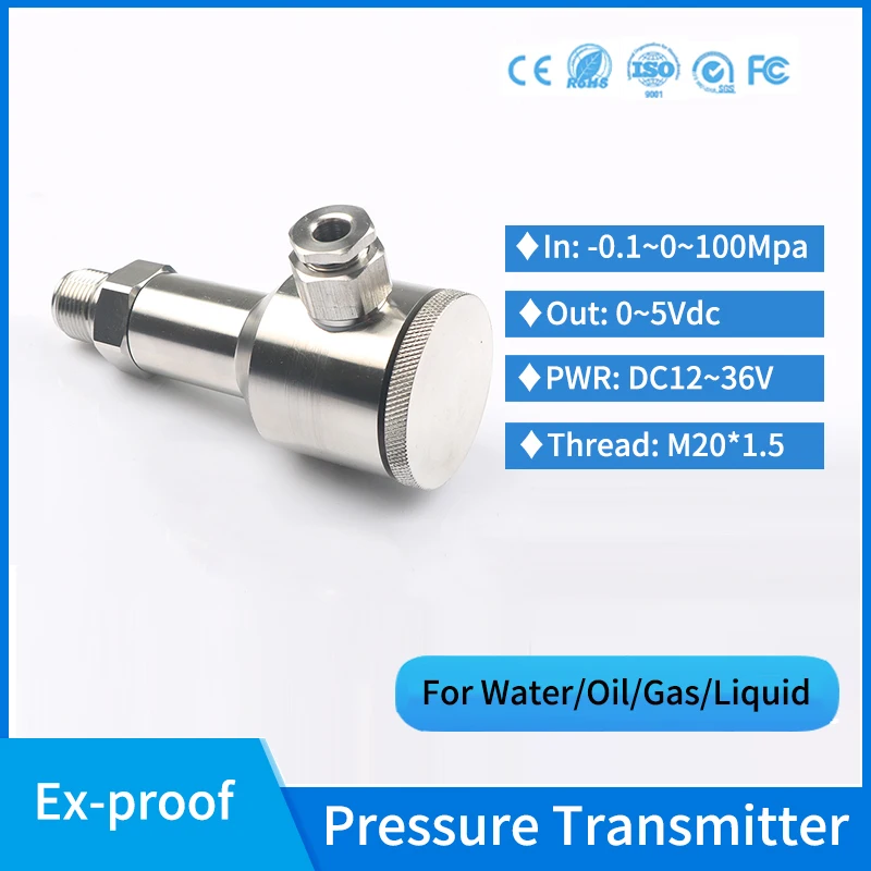 200bar Explosion-proof Crude Oil Pressure Transmitter 300bar Hydraulic Fuel Tank 0-5V Absolute Pressure Sensor for lpg