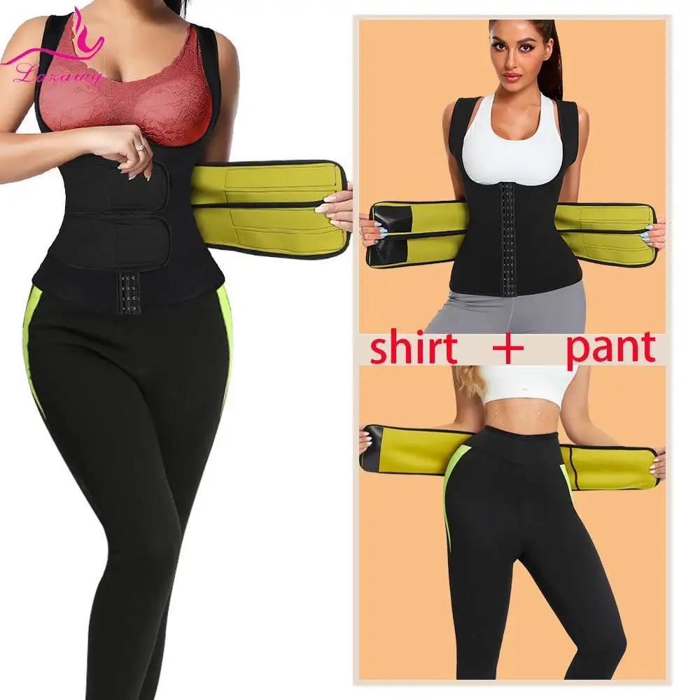 LAZAWG Women Body Shaper Weight Loss Hot Neoprene Sauna Sweat Pants Waist Trainer Weight Slimming Loss Shirt