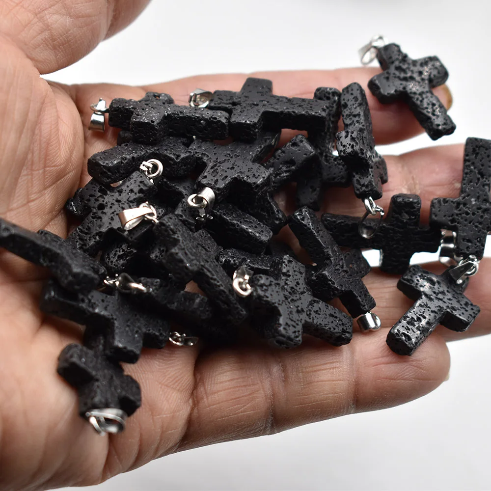 Подвеска-крест из натурального вулканического камня для мужчин и женщин 24/50 шт. -