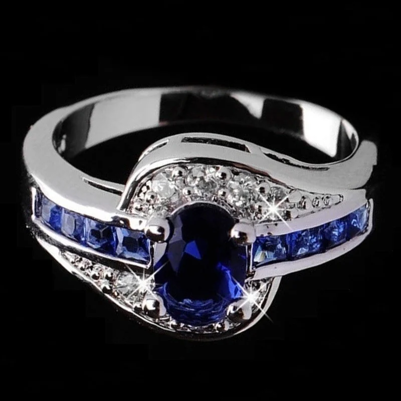 

Exquisite 925 Sterling Silver Natural Sapphire Gemstones Opal Birthstone Bride Princess Wedding Engagement Strange Ring