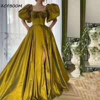 elegant sweetheart puffy sleeves long satin prom gowns new arrival sexy a line 2022 women evening dresses draped party dresses