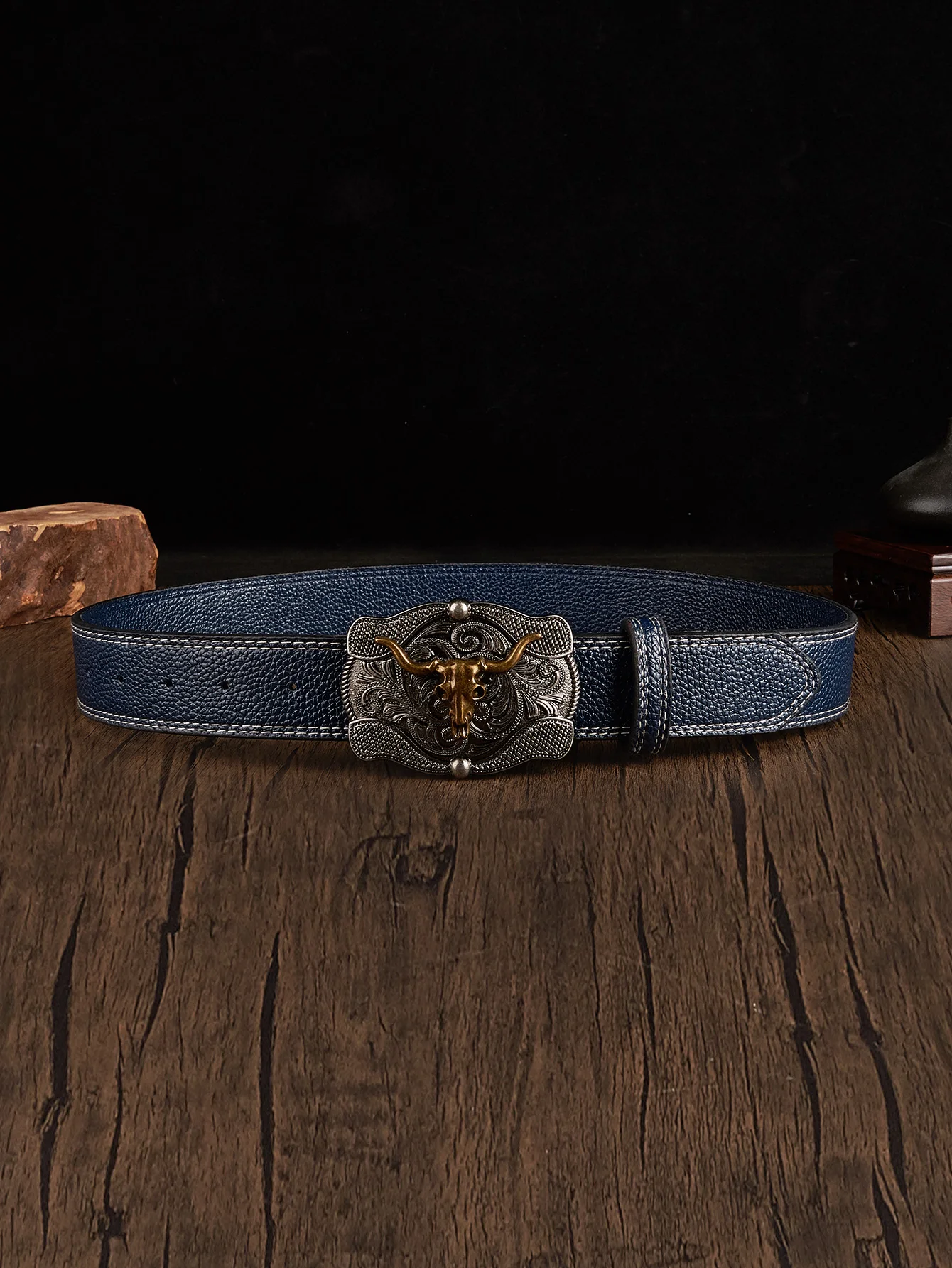 Винтажный Мужской Кожаный Ремень Grey Bull С Цветочным Тиснением И Текстурой