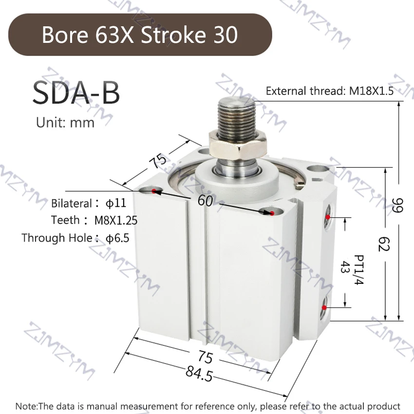 Маленький пневматический цилиндр SDA63X30/40/50-B отверстие 63 мм ход 30/40/50 внешняя