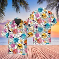 mens shirts 3d skull print hawaiian funny funny seaside vacation shirts for men oversized street short sleeve mens clothing