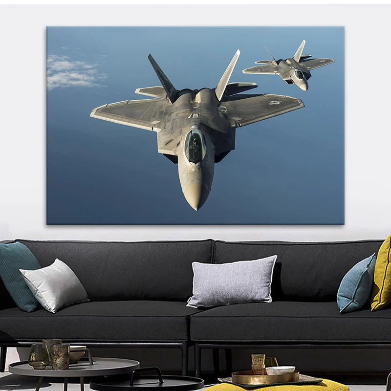 

Современная модель F22 боец Раптор военный самолет Искусство гостиная деревянная рамка тканевая стена Декор для дома плакат