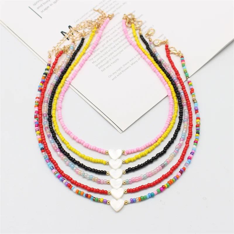 

Boho Natural Shell Heart Simple Beads Necklace Fashion Sweet Neck Collar Choker Short Chain Handmade Collier Female Jewelry Gift